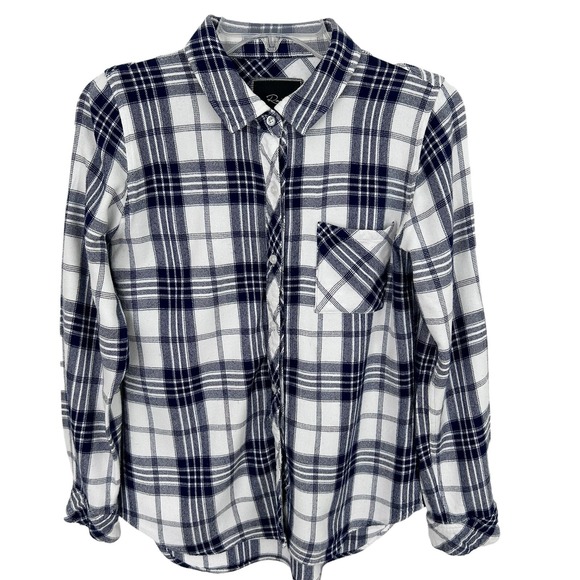 Rails Tops - RAILS Navy Blue White PLAID Flannel Button Up SHIRT S Outdoor Casual Hiking